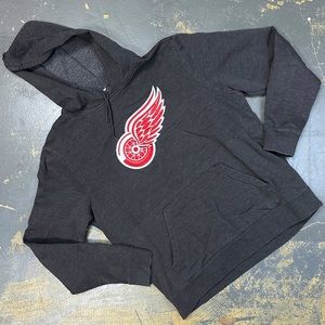 Detroit Red Wings Pull Over Hoodie Sweater Large Grey NHL Retro Hockey